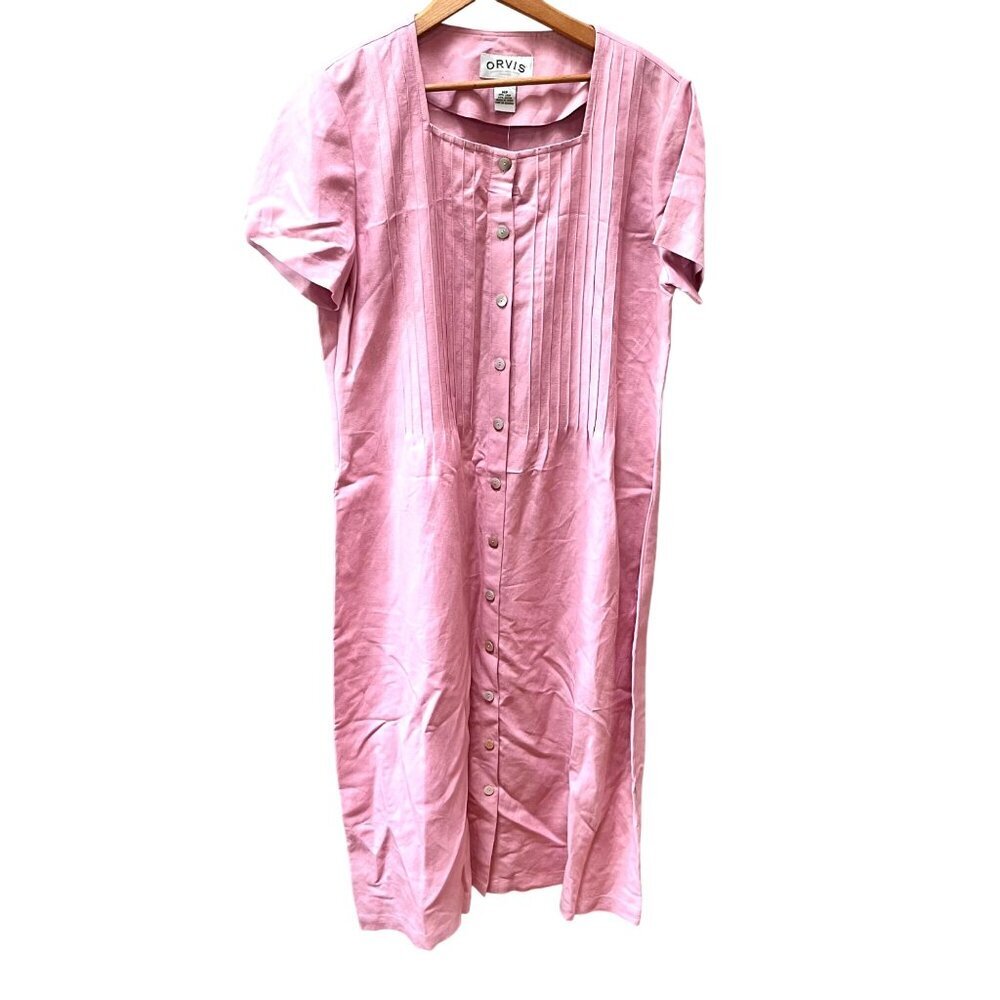 NEW Orvis Women's Linen Rayon Button-Front Pink‎ Maxi Dress Size MP